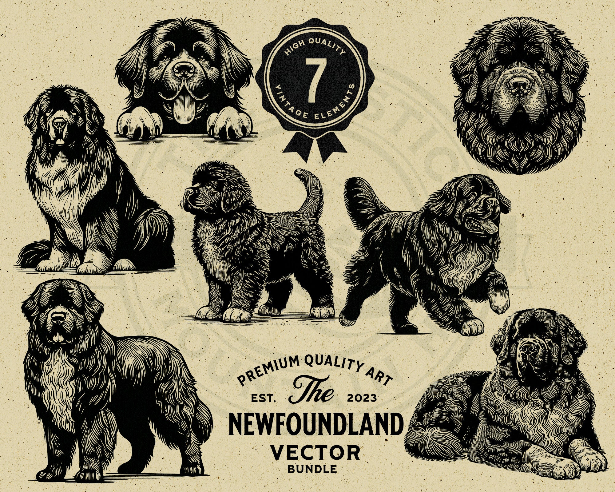 Newfoundland Dog Vector Art Illustration Bundle (digital Download) - Etsy