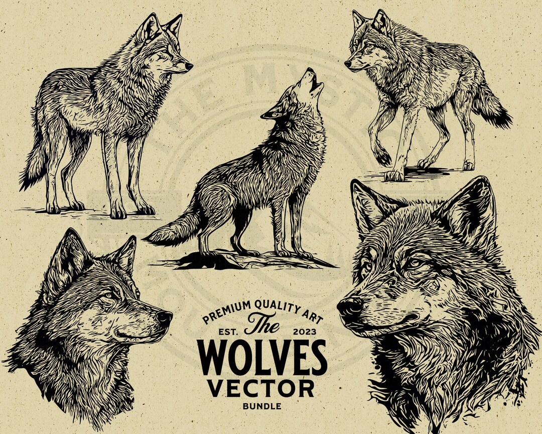 Rustic Wolf Rustic Wolf Vector Illustration Bundle, Vintage Design (PNG, SVG, EPS ...