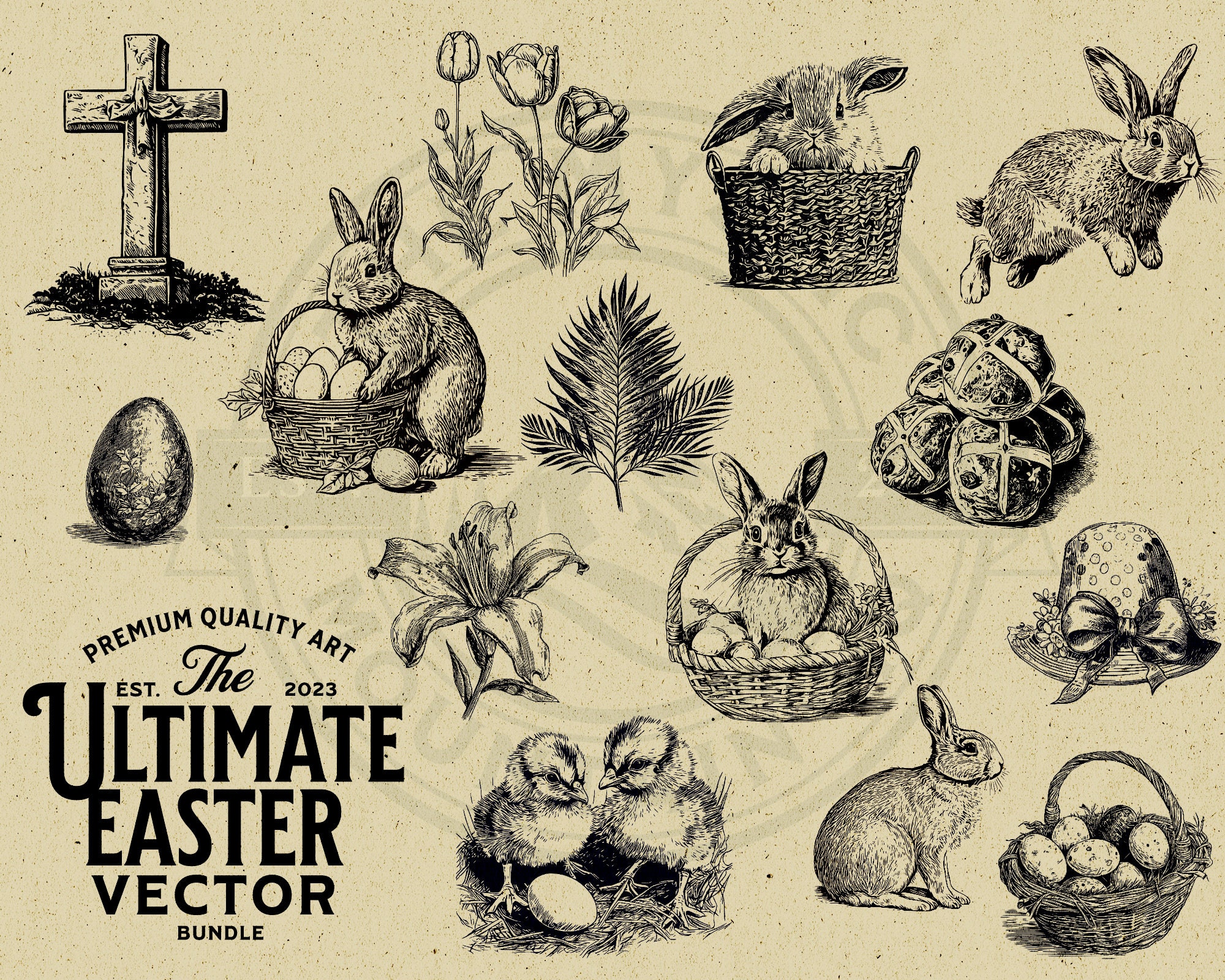 Ultimate Easter Vector Illustration Bundle, Vintage Design, PNG, SVG, EPS, Easter Print on Demand, Clipart, Cricut, Wall Art, Tshirts, Logos