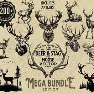 220 Hirsch und Elch Vektor-Design Mega Bundle, Sofort-Download PNG, SVG, kommerzielle Nutzung, Sublimation, Cricut, Laser, Gravur, Drucke