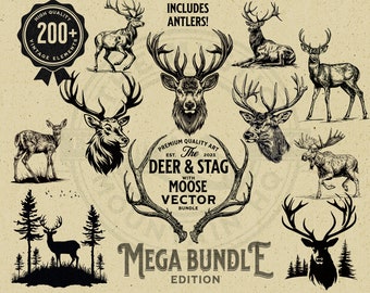 Deer Stag Moose Vector Design Mega Bundle, PNG SVG EPS (Instant Download)