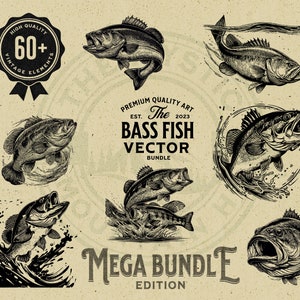 Bundle méga de conception de vecteur de 67 basses, téléchargement immédiat PNG, SVG de pêche, bar sautant, pour la sublimation, Cricut, laser, gravure d'ardoise, impressions
