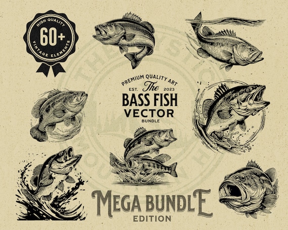 Bass Vector Design Mega Bundle, Fishing SVG, PNG, EPS (Digital Download)