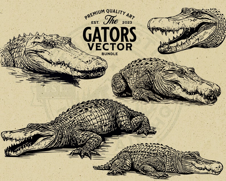 Vintage Alligator Vector Art Illustration Bundle (SVG, PNG) - Etsy