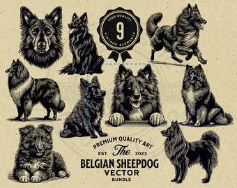 Belgisk fårhund vektorgrafikpaket, valp och kikarhund (digital nedladdning)