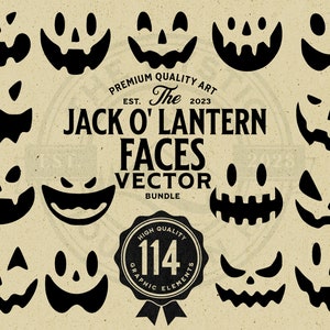 Jack O'Lantern-ansikten vektorgrafikpaket, Halloween PNG SVG EPS (digital nedladdning)