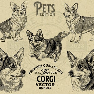 Corgis Haustier Hund Vektor Tier Illustration Bundle, SVG, PNG, digitaler Download, T-shirt, Wandkunst, Cricut, Clipart, Logo, Becher, POD, Kartenherstellung
