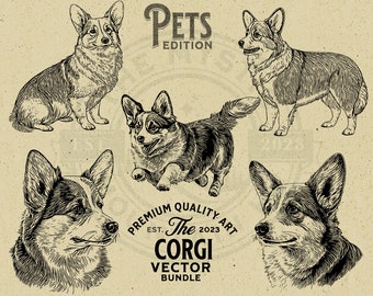 Corgi Pet Dog Vector Animal Illustration Bundle, SVG, PNG, Digital Download, T-shirt, Wall Art, Cricut, Clipart, Logo, Mug, POD, Card Making