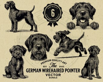 Deutsch Wirehaired Pointer Hund Vektorgrafik-Set (Digital Download)