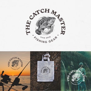 May include: A black and white logo for a fishing gear company called "The Catch Master" featuring a bass fish illustration and the text "estd 2018" and "Fishing Gear".
