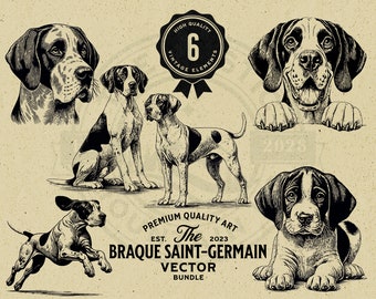 Braque Saint-Germain Pet, Puppy, and Peeking Dog Design Bundle, SVG, PNG, Digital Download, Commercial Use, Cricut, Laser, Engraving, Prints