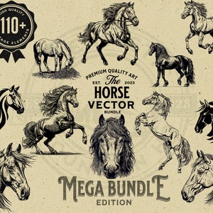 113 chevaux Vector Design Mega Bundle, téléchargement immédiat PNG, SVG, usage commercial, sublimation, Cricut, Laser, gravure, impressions,