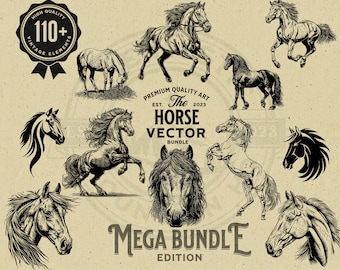 Può includere: Una collezione di oltre 110 illustrazioni vettoriali di cavalli vintage in bianco e nero. Le illustrazioni includono cavalli in varie pose, tra cui in corsa, in piedi e in posizione di rialzo. Le illustrazioni sono perfette per l'uso in una varietà di progetti, come la progettazione di siti Web, la progettazione grafica e lo scrapbooking.