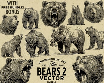 Grizzlybär, Bärenkopf Vektor Illustration Bundle, kommerzielle Nutzung, Sofort Download, PNG, SVG, EPS, Print on Demand, Cricut, Laser, Logo