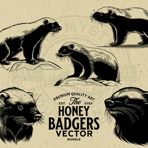 Honey Badger Vector Animal Illustration Bundle, Digital Download Cut File SVG, PNG, Commercial Use, POD, Wall Art, Cricut, Clipart, Logo