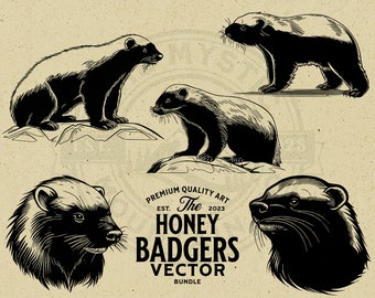 Honey Badger Vector Animal Illustration Bundle, Digital Download Cut File SVG, PNG, Commercial Use, POD, Wall Art, Cricut, Clipart, Logo