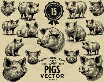 Vintage Schwein auf dem Bauernhof - Vektor-Illustration (PNG, SVG, EPS)