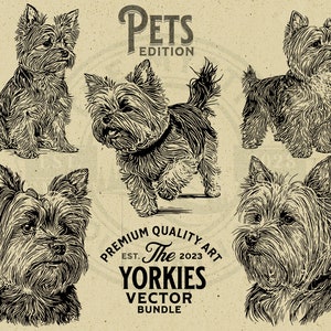 Yorkshire Terrier Yorkie Pet Dog Vector Animal Illustration Bundle, SVG, PNG, Download digital, Cricut, Logotipo, Clip art, POD, Criação de cartões