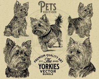 Yorkshire Terrier Vector Art Illustration Bundle (Digital Download)