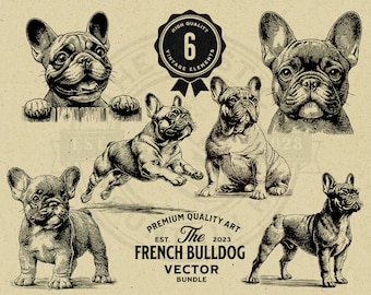 French Bulldog Pet Dog Vector Animal Illustration Bundle, SVG, PNG, Digital Download, T-shirt, Wall Art, Cricut, Clipart, Logo, Mug, POD