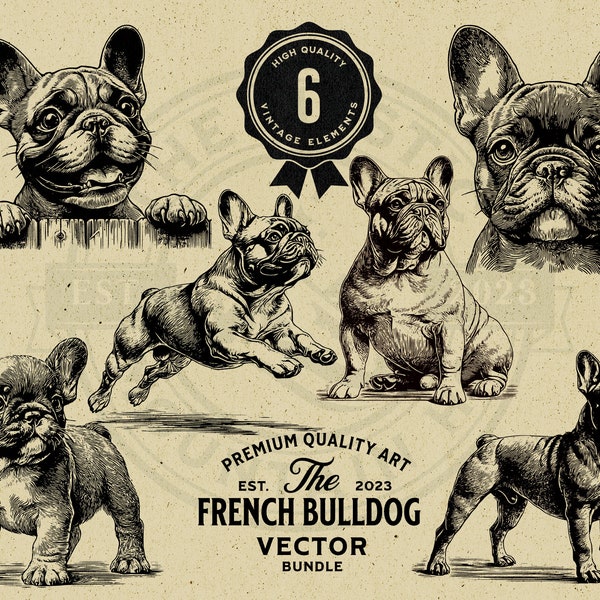 French Bulldog Pet Dog Vector Animal Illustration Bundle, SVG, PNG, Digital Download, T-shirt, Wall Art, Cricut, Clipart, Logo, Mug, POD