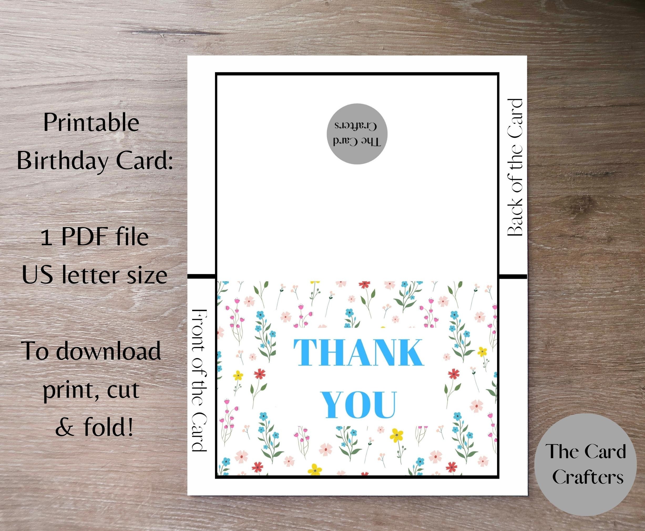 Printable Thank You Card Flower Card Design Instant Download Thanks ...