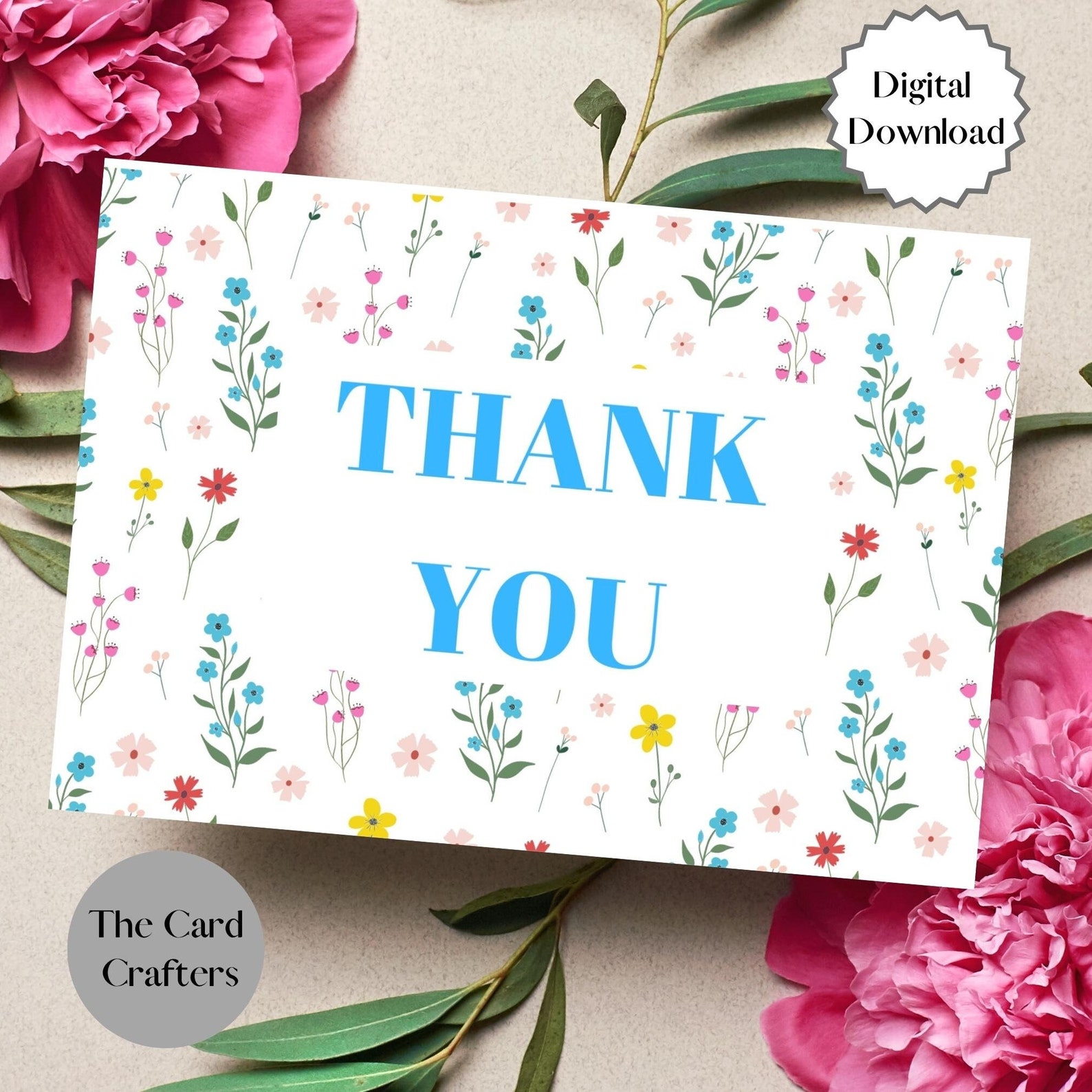 Printable Thank You Card Flower Card Design Instant Download Thanks ...