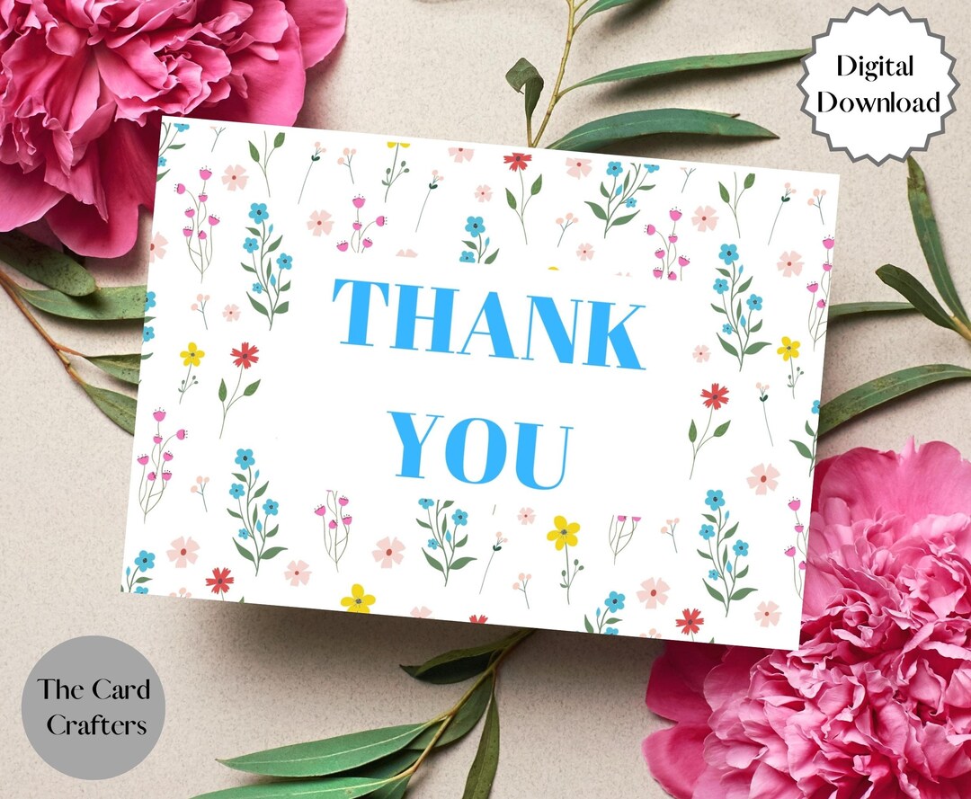 Printable Thank You Card Flower Card Design Instant Download - Etsy