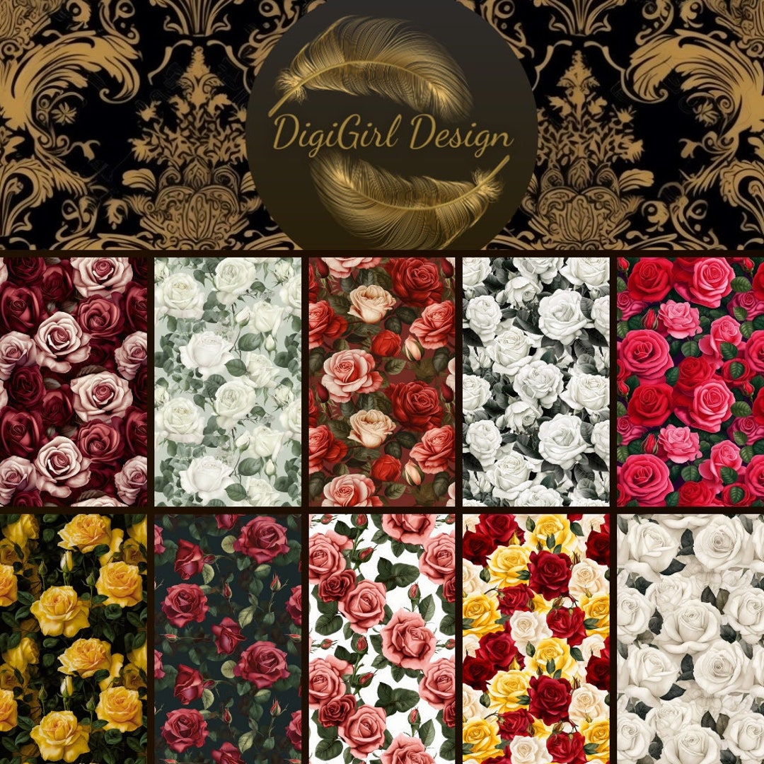 Seamless Patterns Roses Digital Paper Pack - Etsy
