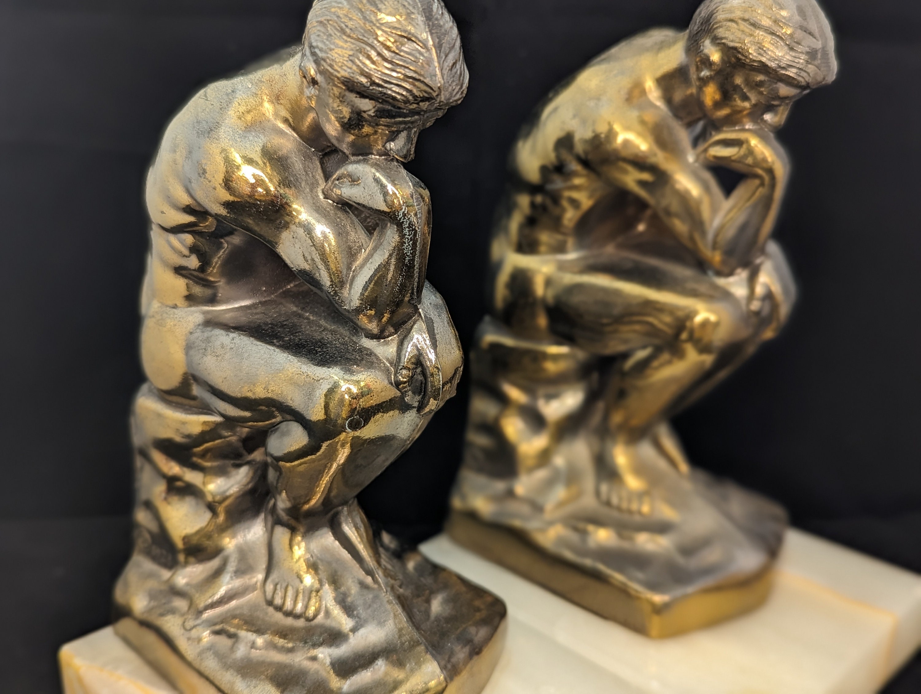 Pair of Brass thinker Bookends Marble Base Etsy