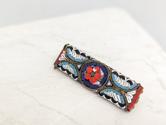 Vintage Italian Micro-Mosaic Brooch, Floral, Red,… - image 5