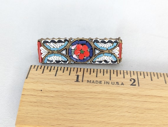 Vintage Italian Micro-Mosaic Brooch, Floral, Red,… - image 2