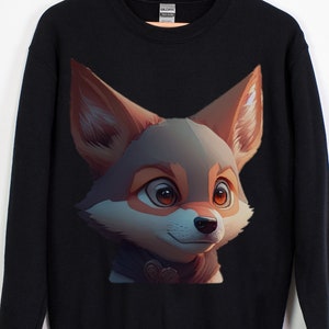 Wolf Sweatshirt, Cute Cartoon Wolf Face Graphic, Gift for Wolf Lover, Gift for animal Lover, Heavy Blend Crewneck