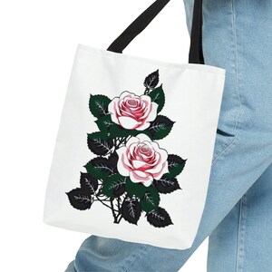 Japanese Art Floral Tote Bag, June Rose, Anime Style, Birth Month Flower Tote bag for Shopping, Beach, Vacation