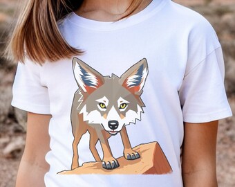 Coyote Desert Rock Graphic Tee, Wildlife Lover Heavy Cotton Youth T-Shirt