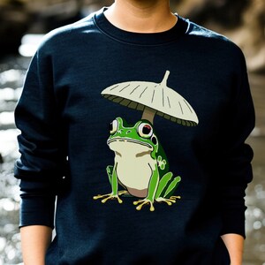 Frosch Pilz Mütze Sweatshirt, niedlicher Frosch und Pilz, japanische Kunst Anime, Geschenk für Froschliebhaber, Crewneck Sweatshirt