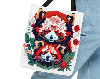 Roter Panda Blumenelternteil und Jungtier-Einkaufstasche für Reisen, Einkaufen, Strand, Urlaub