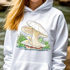 Mushroom and Frog Hoodie, Japanese Art Anime Graphic Design, Gift for Frog Lover, Mushroom Enthusiast, Unisex Heavy Blend Hooded Sweatshirt