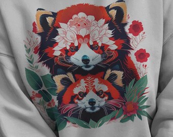 Bluza z nadrukiem w kwiaty i czerwoną pandę, prezent dla miłośnika zwierząt