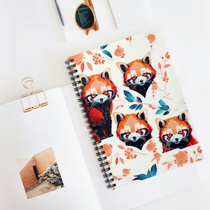 Red Panda Notebook Gift for Red Panda Lover Floral Design Gift for Nature Lover Spiral Notebook School Gift