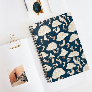 Mushroom Notebook School Gift for Mushroom Enthusiast Prussian Blue Design Spiral Notebook - Ruled Line