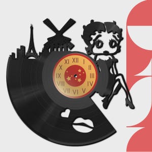 BETTY BOOP - Uhr aus echter Vinyl-Schallplatte mit individualisierbarem Aufkleber