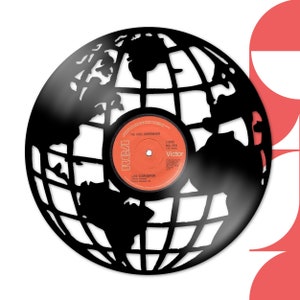 MAPA MUNDIAL - Reloj hecho de disco de vinilo cortado real
