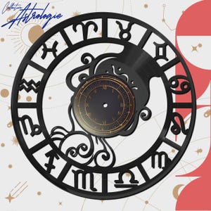 AQUARIUS - KOLEKCJA ASTRO - Zegar wykonany z prawdziwej, ciętej płyty winylowej z personalizowaną naklejką