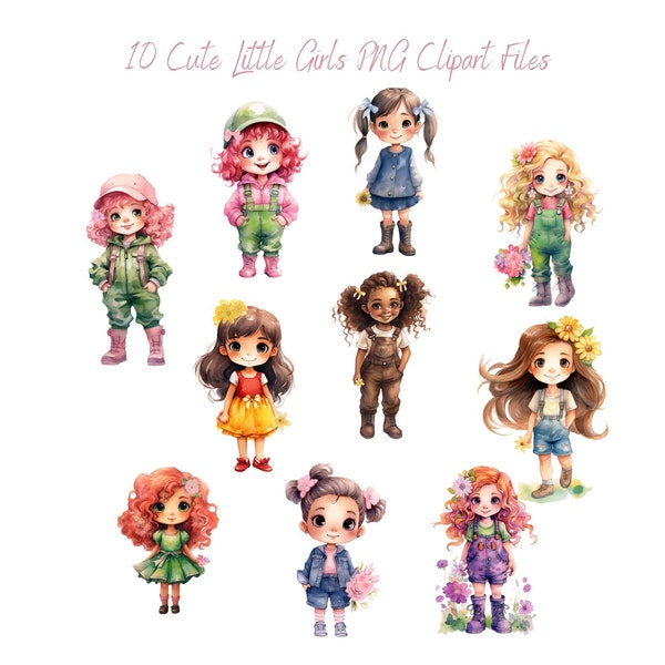 Little Girl Clipart, Bundle of 10 Cute Girls, Digital Download, PNG Files Transparent Background, Clip Art, Clip Art Girls, Instant Download