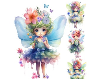 Cute Forest Fairy Clipart, Flower Fairy Clip Art, Fairies, Watercolor Clipart, Flower, Forest Fairies Clipart, PNG Instant Download, PNG