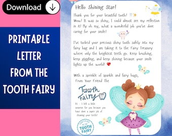Tooth Fairy Letter, Printable Digital Download, Tooth Fairy Gift, Tooth Fairy Note, Tooth Fairy Printable, First Tooth, Tooth Fairy Receipt