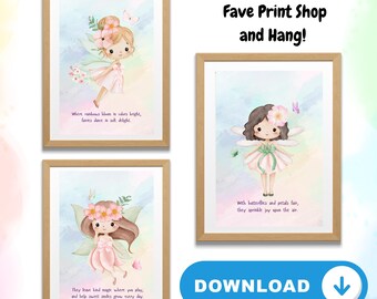 Fairy Nursery Art Print | Set of 3 Fairy Tale Room Decor (Digital Download)