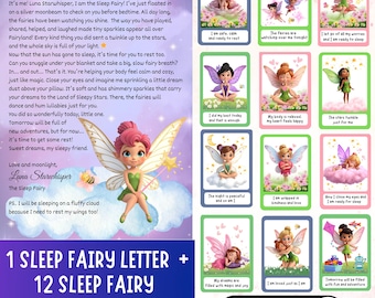 Printable Fairy Sleep Letter & 12 Kids Fairy Bedtime Affirmation Cards, Sleep Fairy Letter for Kids, Calm Bedtime Routine, Instant Download