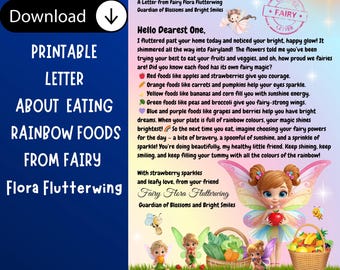 Printable Fairy Letter About Healthy Eating and Rainbow Food, Instant Download PDF Format, Magical Nutrition Encouragement For Kids
